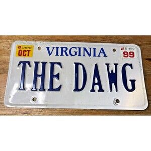 Virginia Vanity License Plate THE DAWG Tag VA Dog Bulldog Lover Dogs Pet